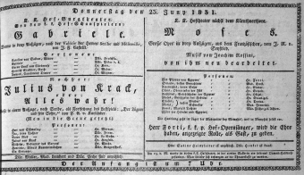 Theaterzettel (Oper und Burgtheater in Wien) 18310623 Seite: 1
