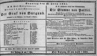 Theaterzettel (Oper und Burgtheater in Wien) 18310626 Seite: 1
