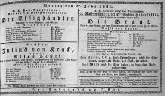 Theaterzettel (Oper und Burgtheater in Wien) 18310627 Seite: 1