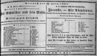 Theaterzettel (Oper und Burgtheater in Wien) 18310629 Seite: 1
