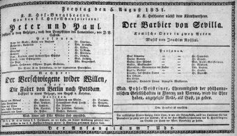 Theaterzettel (Oper und Burgtheater in Wien) 18310805 Seite: 1