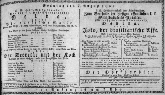 Theaterzettel (Oper und Burgtheater in Wien) 18310807 Seite: 1