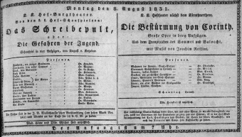 Theaterzettel (Oper und Burgtheater in Wien) 18310808 Seite: 1