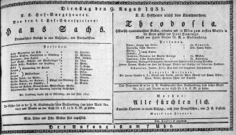 Theaterzettel (Oper und Burgtheater in Wien) 18310809 Seite: 1