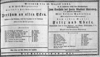 Theaterzettel (Oper und Burgtheater in Wien) 18310810 Seite: 1