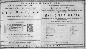 Theaterzettel (Oper und Burgtheater in Wien) 18310812 Seite: 1