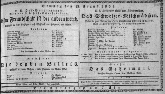 Theaterzettel (Oper und Burgtheater in Wien) 18310813 Seite: 1