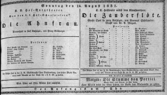 Theaterzettel (Oper und Burgtheater in Wien) 18310814 Seite: 1