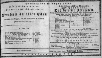 Theaterzettel (Oper und Burgtheater in Wien) 18310816 Seite: 1