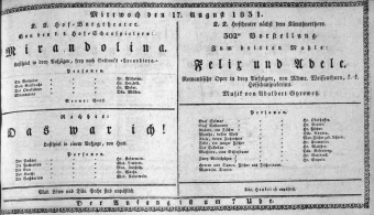 Theaterzettel (Oper und Burgtheater in Wien) 18310817 Seite: 1