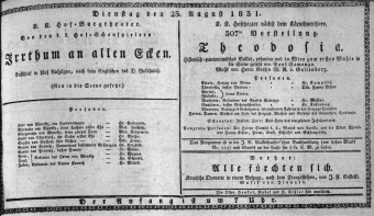 Theaterzettel (Oper und Burgtheater in Wien) 18310823 Seite: 1