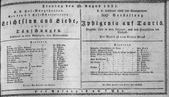 Theaterzettel (Oper und Burgtheater in Wien) 18310826 Seite: 1