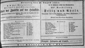 Theaterzettel (Oper und Burgtheater in Wien) 18310828 Seite: 1