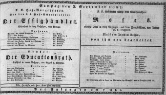 Theaterzettel (Oper und Burgtheater in Wien) 18310903 Seite: 1