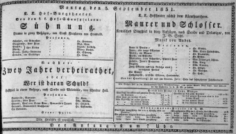 Theaterzettel (Oper und Burgtheater in Wien) 18310905 Seite: 1