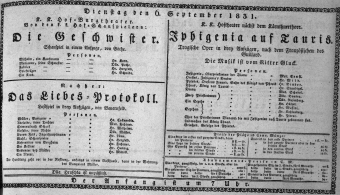 Theaterzettel (Oper und Burgtheater in Wien) 18310906 Seite: 1