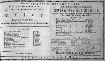 Theaterzettel (Oper und Burgtheater in Wien) 18310915 Seite: 1