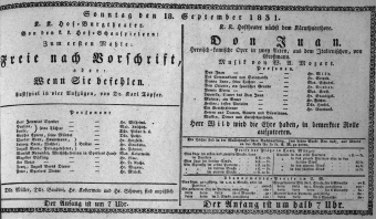 Theaterzettel (Oper und Burgtheater in Wien) 18310918 Seite: 1
