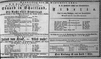 Theaterzettel (Oper und Burgtheater in Wien) 18310922 Seite: 1