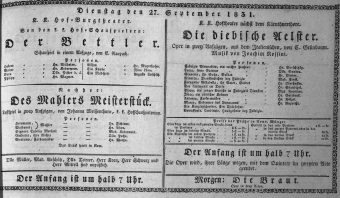 Theaterzettel (Oper und Burgtheater in Wien) 18310927 Seite: 1