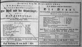 Theaterzettel (Oper und Burgtheater in Wien) 18310930 Seite: 1