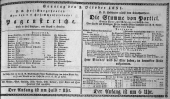 Theaterzettel (Oper und Burgtheater in Wien) 18311002 Seite: 1