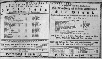 Theaterzettel (Oper und Burgtheater in Wien) 18311003 Seite: 1