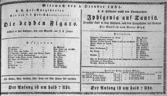 Theaterzettel (Oper und Burgtheater in Wien) 18311005 Seite: 1