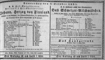 Theaterzettel (Oper und Burgtheater in Wien) 18311006 Seite: 1