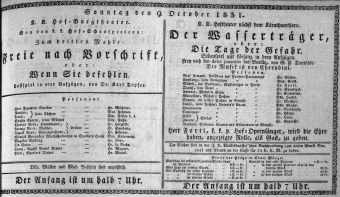 Theaterzettel (Oper und Burgtheater in Wien) 18311009 Seite: 1
