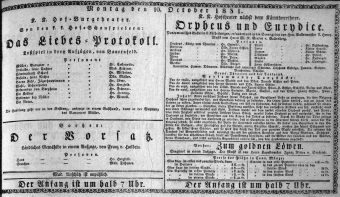 Theaterzettel (Oper und Burgtheater in Wien) 18311010 Seite: 1