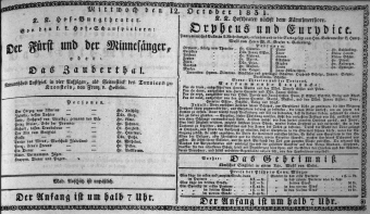 Theaterzettel (Oper und Burgtheater in Wien) 18311012 Seite: 1