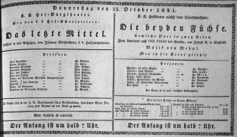 Theaterzettel (Oper und Burgtheater in Wien) 18311013 Seite: 1