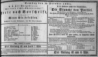 Theaterzettel (Oper und Burgtheater in Wien) 18311015 Seite: 1
