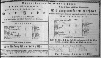 Theaterzettel (Oper und Burgtheater in Wien) 18311020 Seite: 1