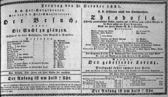 Theaterzettel (Oper und Burgtheater in Wien) 18311021 Seite: 1