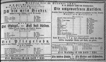 Theaterzettel (Oper und Burgtheater in Wien) 18311022 Seite: 1