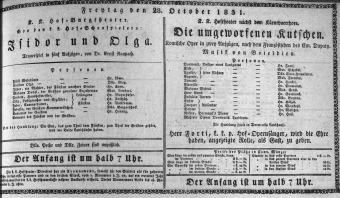 Theaterzettel (Oper und Burgtheater in Wien) 18311028 Seite: 1