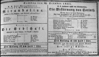 Theaterzettel (Oper und Burgtheater in Wien) 18311029 Seite: 1