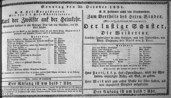 Theaterzettel (Oper und Burgtheater in Wien) 18311030 Seite: 1