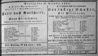 Theaterzettel (Oper und Burgtheater in Wien) 18311031 Seite: 1