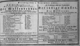 Theaterzettel (Oper und Burgtheater in Wien) 18311101 Seite: 1