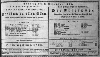 Theaterzettel (Oper und Burgtheater in Wien) 18311106 Seite: 1