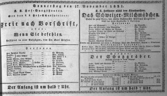 Theaterzettel (Oper und Burgtheater in Wien) 18311117 Seite: 1