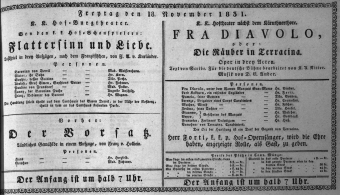Theaterzettel (Oper und Burgtheater in Wien) 18311118 Seite: 1