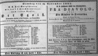 Theaterzettel (Oper und Burgtheater in Wien) 18311119 Seite: 1