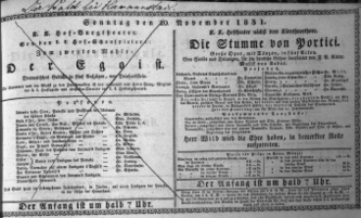 Theaterzettel (Oper und Burgtheater in Wien) 18311120 Seite: 1