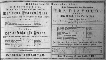 Theaterzettel (Oper und Burgtheater in Wien) 18311121 Seite: 1
