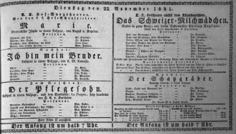 Theaterzettel (Oper und Burgtheater in Wien) 18311122 Seite: 1