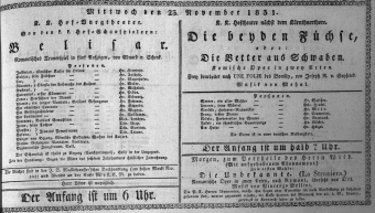 Theaterzettel (Oper und Burgtheater in Wien) 18311123 Seite: 1